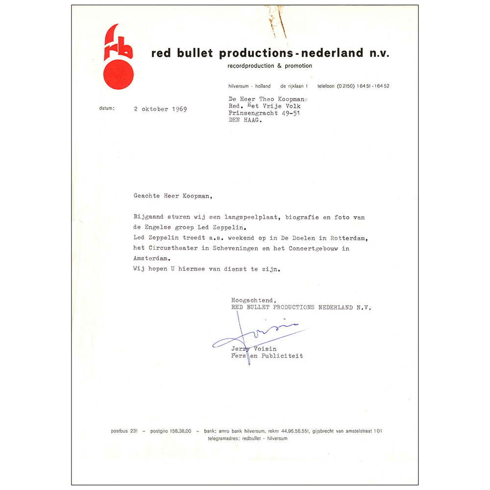 Concert Rarity <br>1969.10.02 <br>Netherlands, Press Folder - Image 2