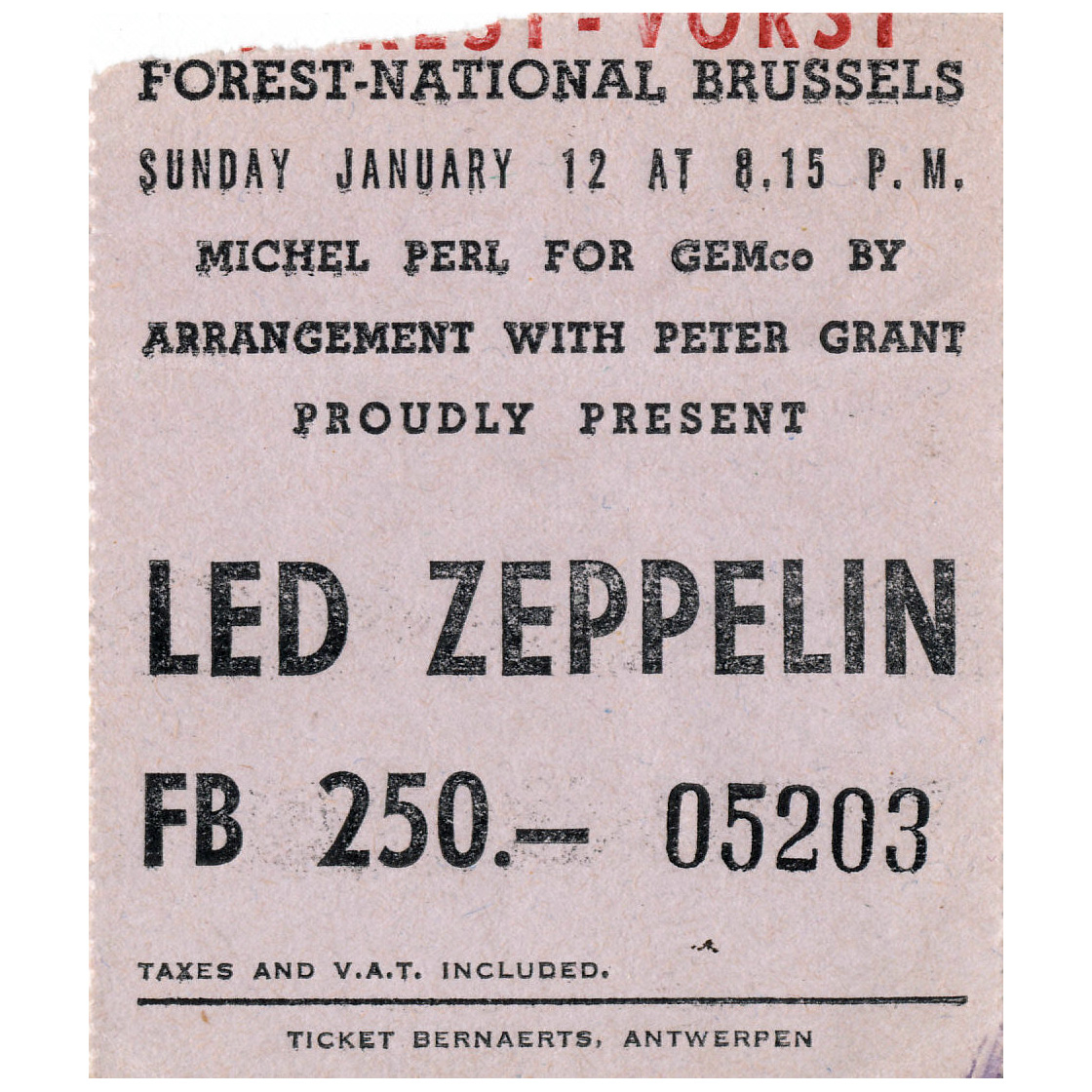 Concert Ticket <br>1975.01.12 <br>Brussels, BE