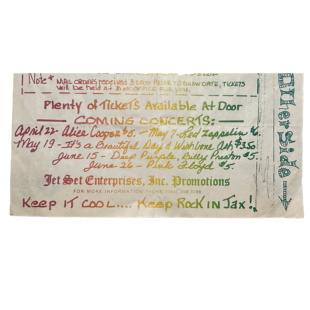 Concert Advertisement <br>1973.05.07 <br>Jacksonville, FL (Handbill) - Image 2