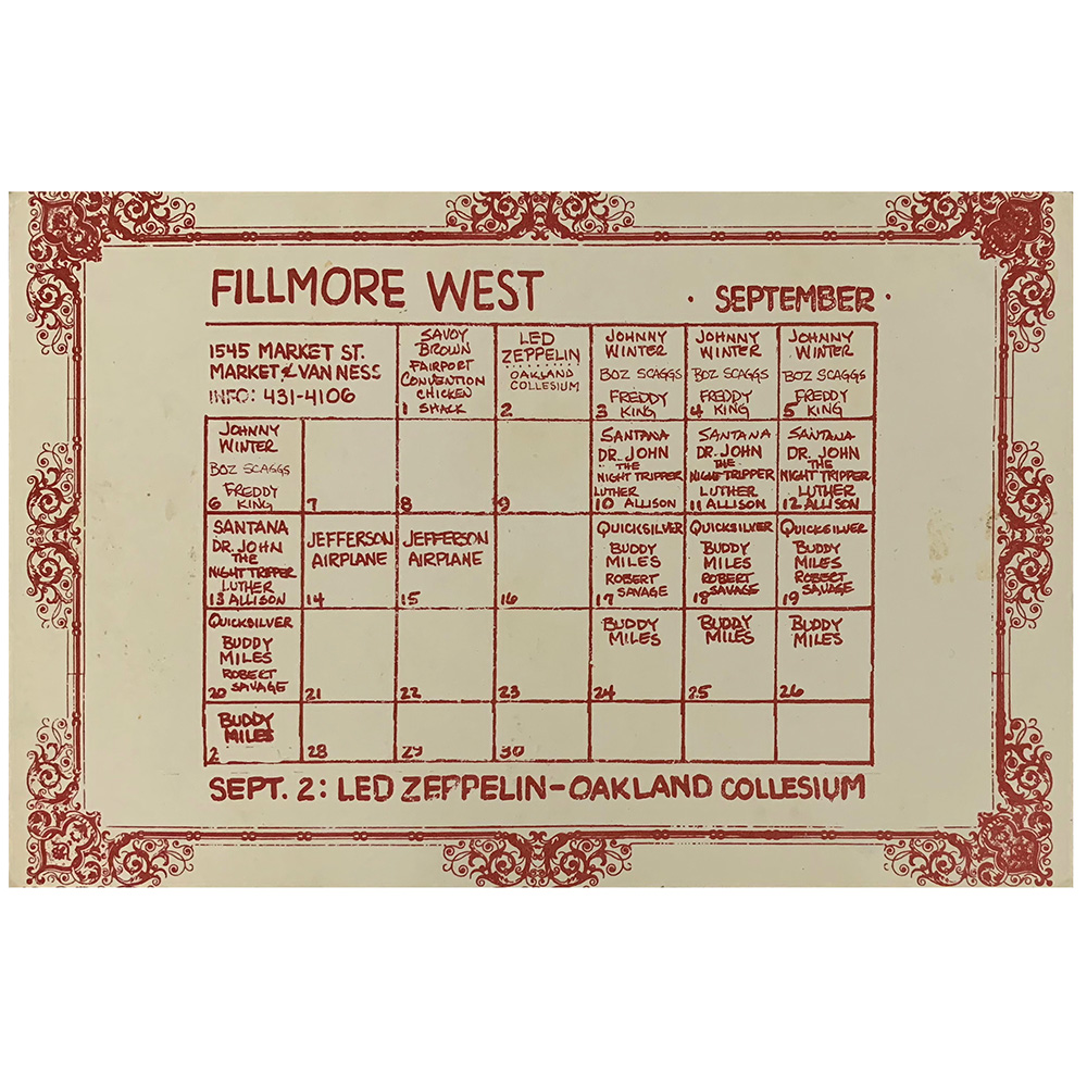 Concert Advertisement <br>1970.09.02 <br>Oakland, CA (Mailer)