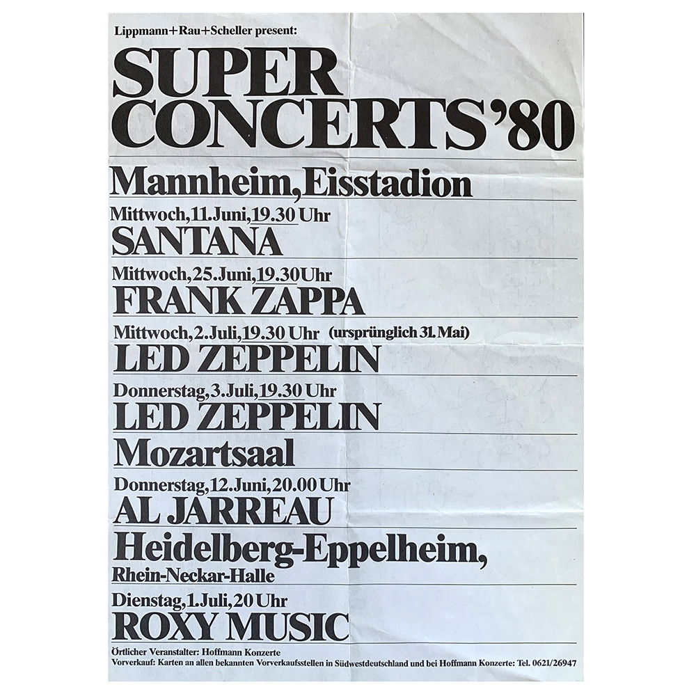Concert Advertisement <br>1980.07.03 <br>Mannheim, DE (Handbill)