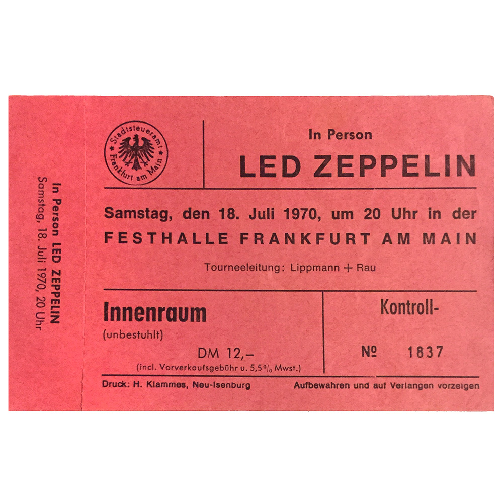 Concert Ticket <br>1970.07.18 <br>Frankfurt, DE