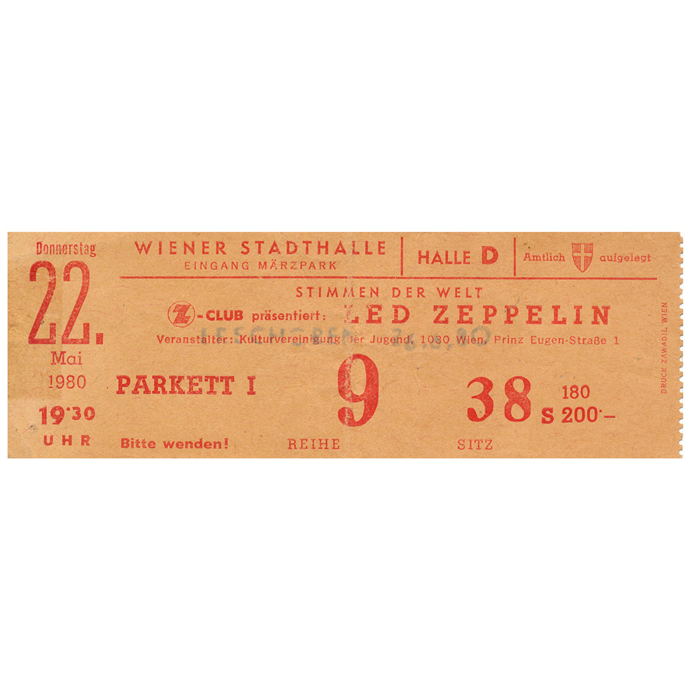 Concert Ticket <br>1980.06.26 <br>Vienna, AT