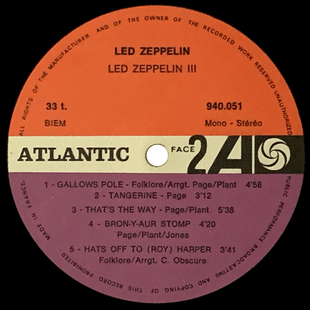 LP <br>Led Zeppelin III <br>France (940.051) #3 - Image 3