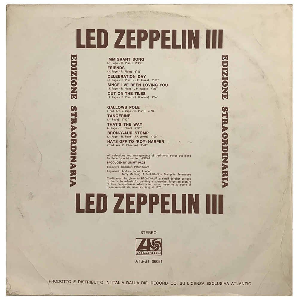 LP <br>Led Zeppelin III <br>Italy, Extraordinary Edition (ATS ST 06081) #2 - Image 2