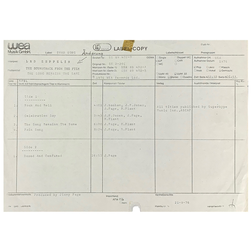 LP <br>TSRTS <br>Germany (SS 89402) Test Pressing