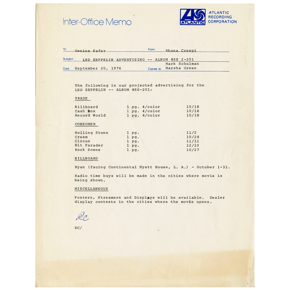 TSRTS (1976) <br>Inter-Office Memo, Advertisement (USA)