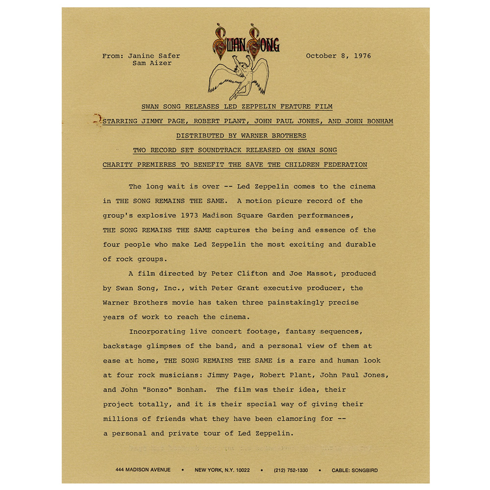 TSRTS (1976) <br>Press Release, Film & Soundtrack Release (USA)
