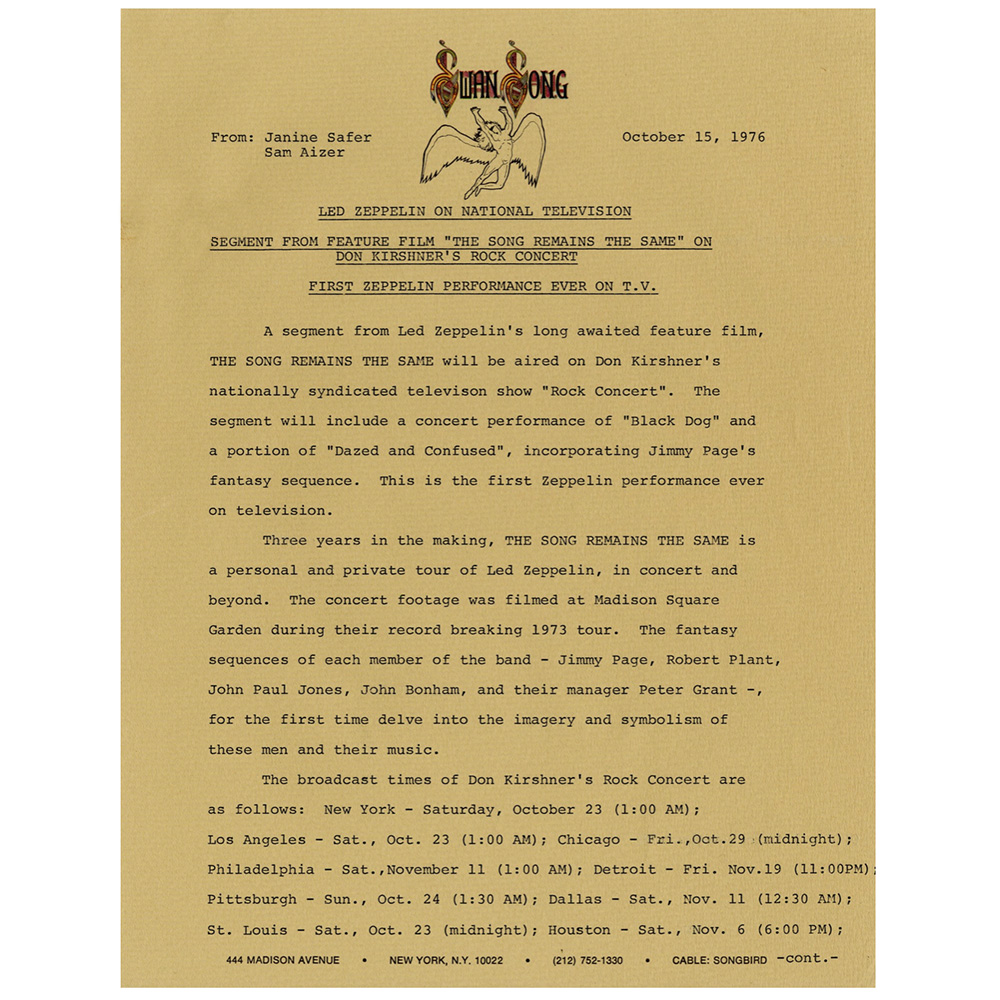 TSRTS (1976) <br>Press Release, On National TV (USA)