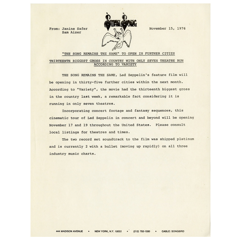 TSRTS (1976) <br>Press Release, Gross Sales (USA)