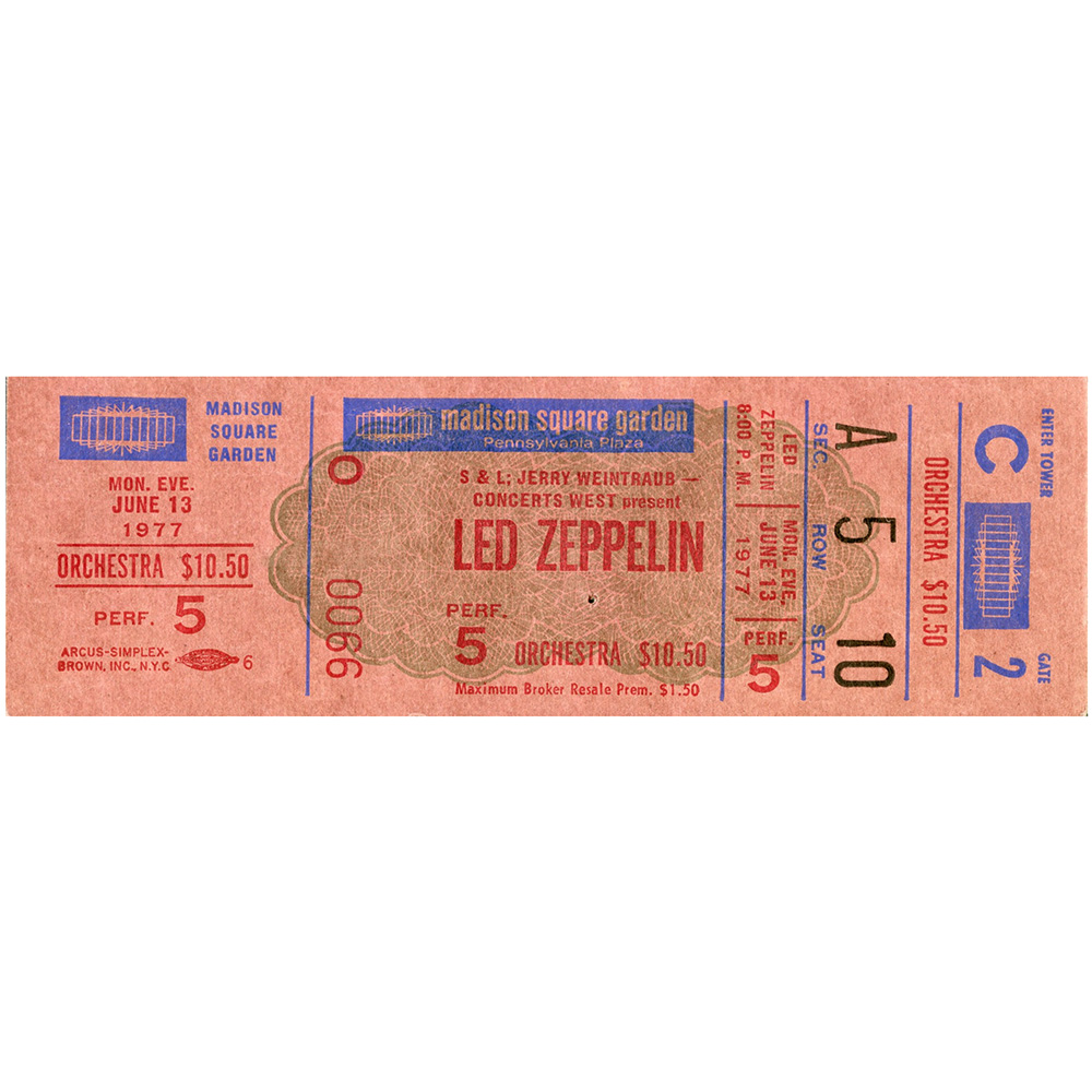 Concert Ticket <br>1977.06.13 <br>New York, NY