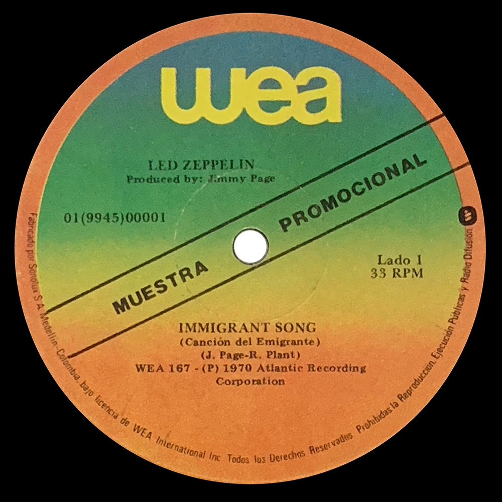 LP <br>Immigrant Song/Tangerine <br>Columbia (01(9945)0000) Promo - Image 3