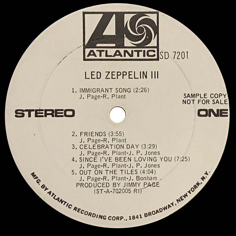 LP <br>Led Zeppelin III <br>USA (SD 7201) Promo #1 - Image 3