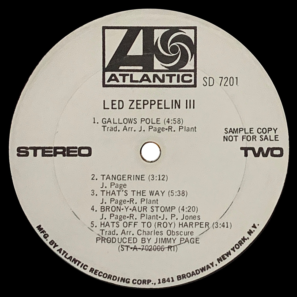 LP <br>Led Zeppelin III <br>USA (SD 7201) Promo #1 - Image 4