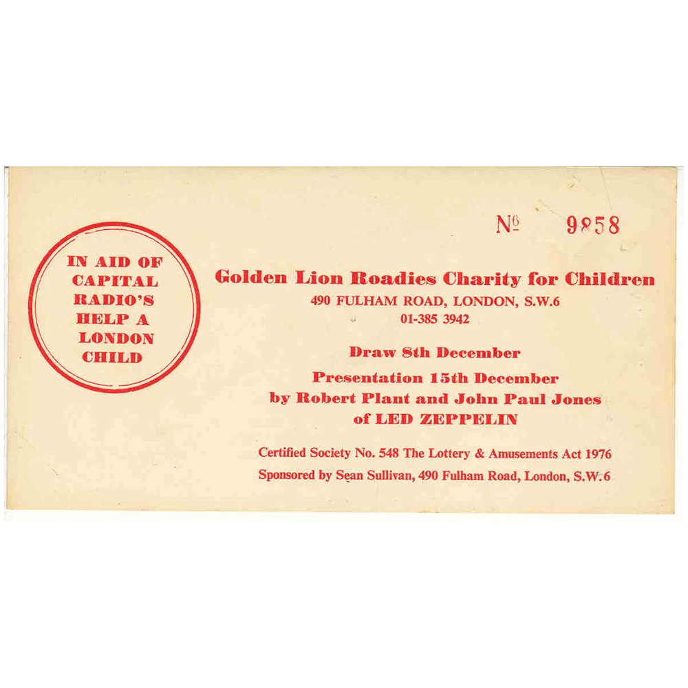Golden Lion Roadies Charity For Children Association (1981) <br>Ticket (UK)