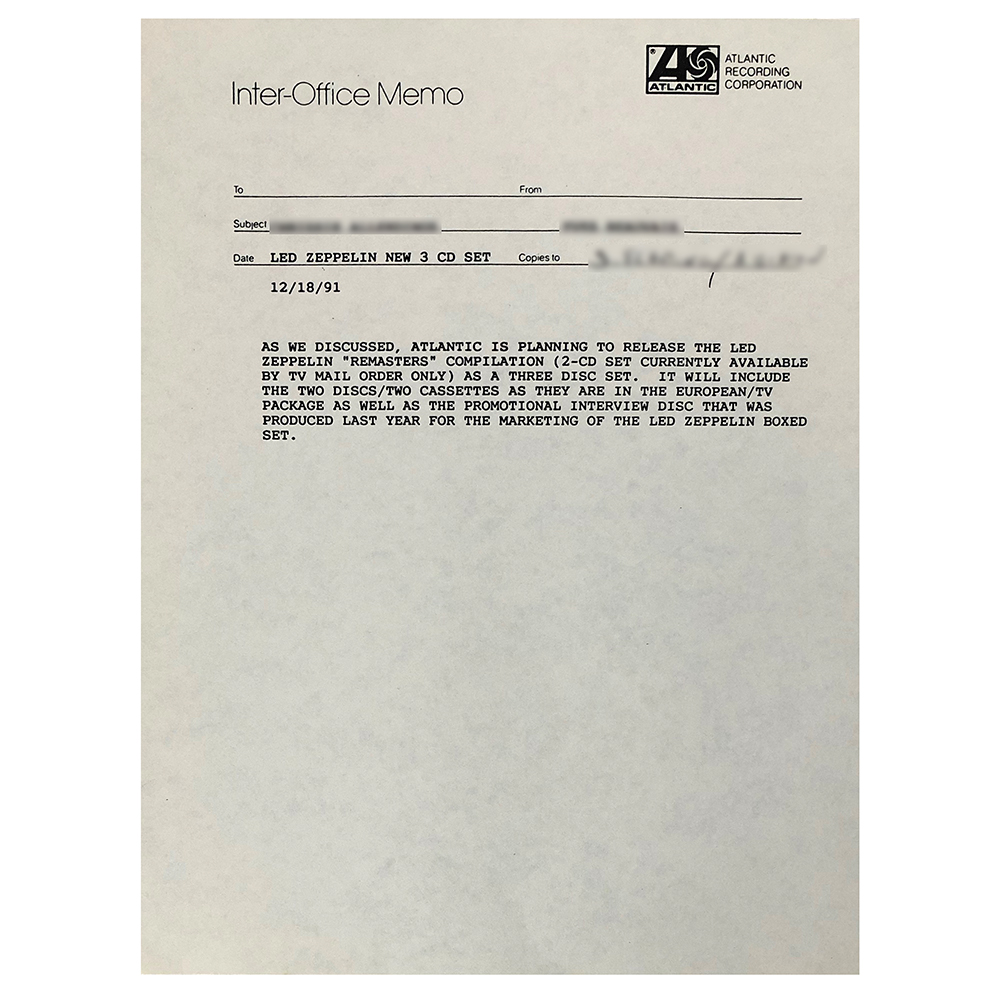 Remasters <br>Interoffice Memo, Dec 1991 (USA)