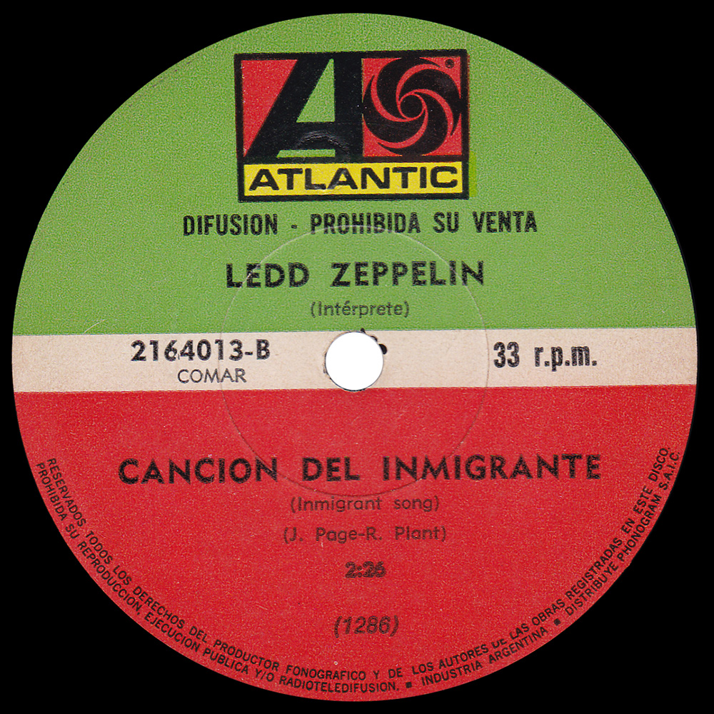 Single <br>Argentina (2164013) <br>Gallows Pole / Immigrant Song (promo) - Image 2