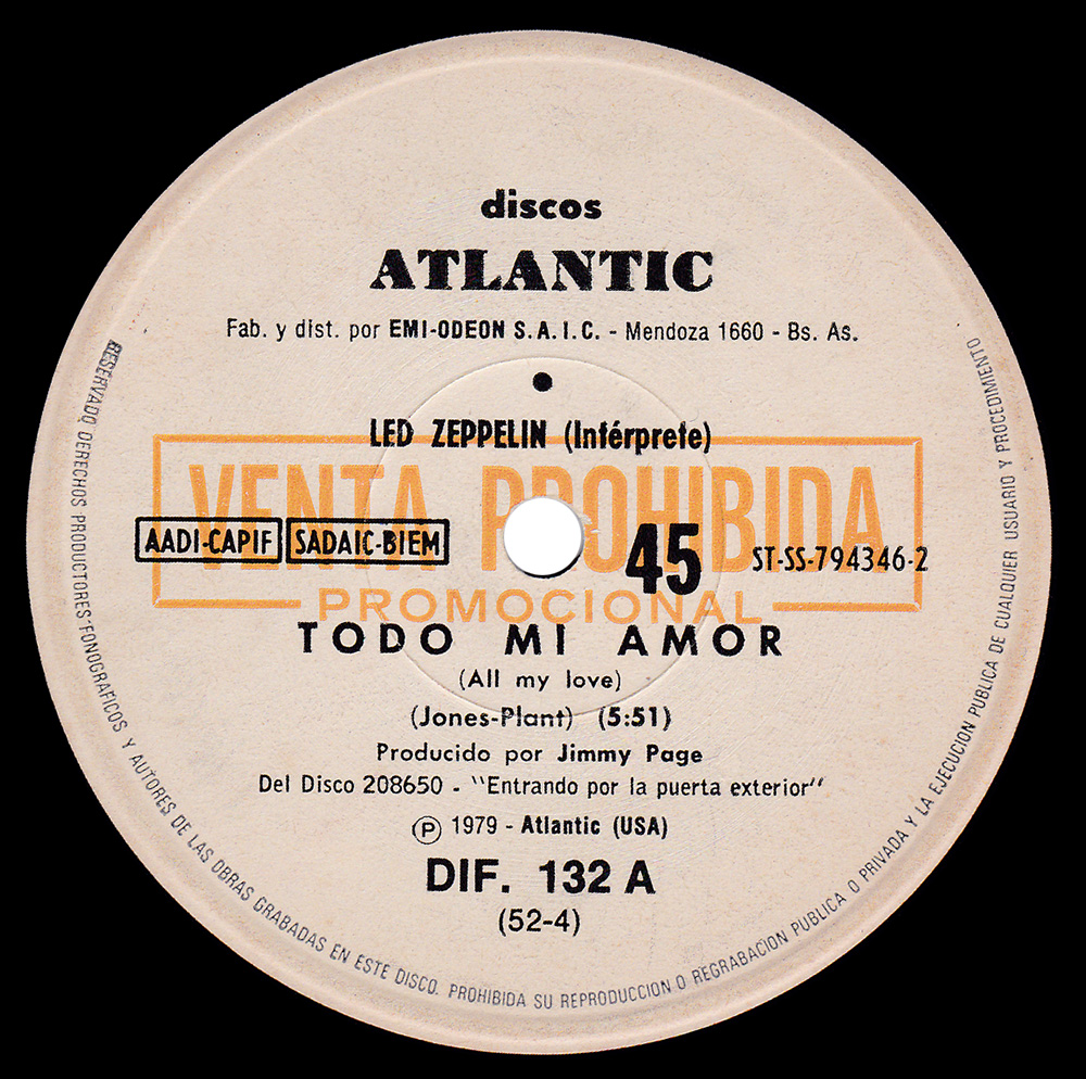 Single <br>Argentina (DIF. 132) <br>All My Love / Hot Dog (Promo #1)