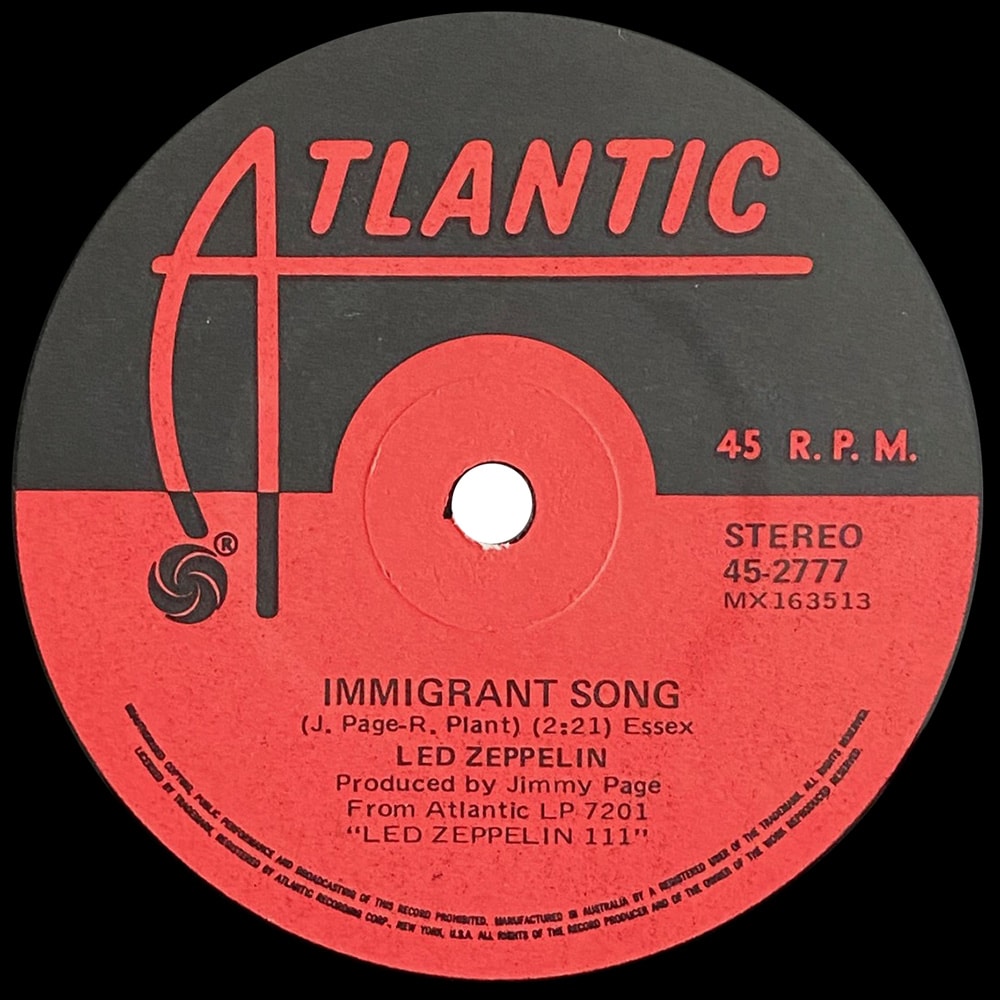 Single <br>Australia (45-2777) <br>Immigrant Song / Hey, Hey, What Can I Do - Image 2
