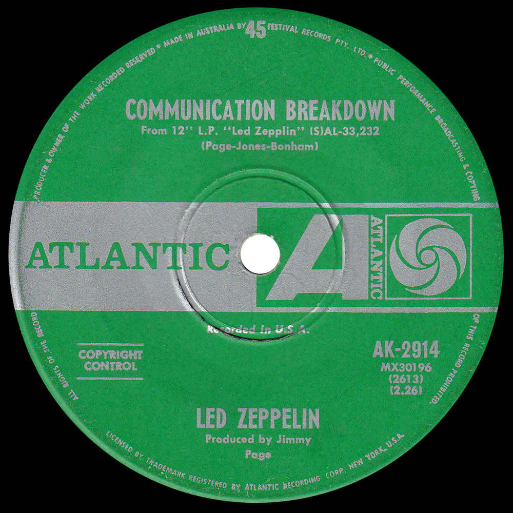 Single <br>Australia (AK-2914) <br>Good Times, Bad Times / Communication Breakdown - Image 2