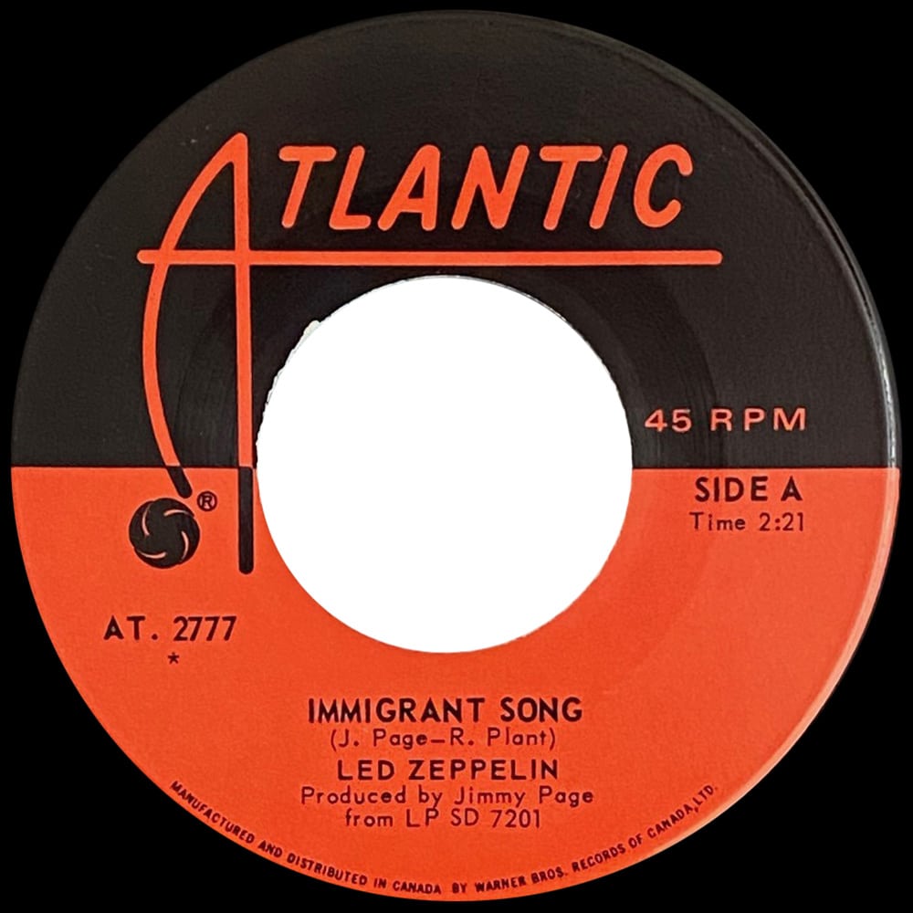 Single <br>Canada (AT 2777) <br>Immigrant Song / Hey, Hey, What Can I Do (#1) - Image 2