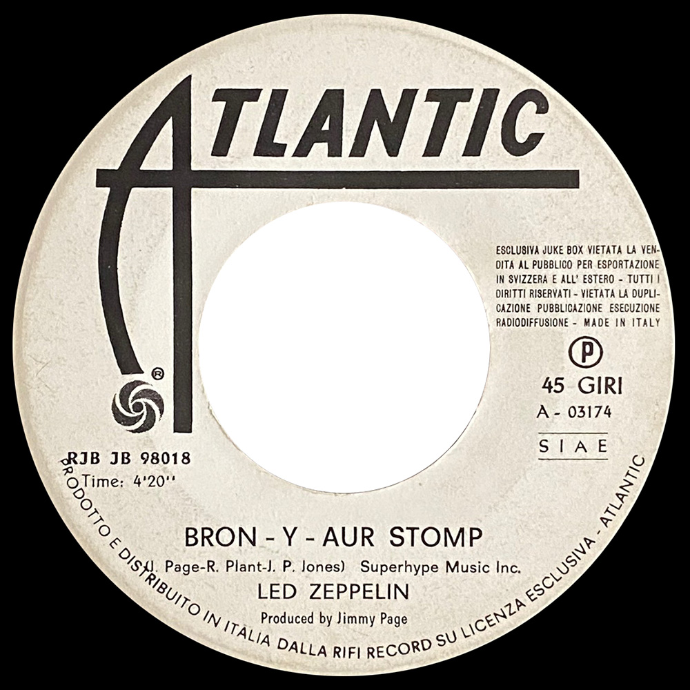 Single <br>Italy (RJB JB 98018) <br>Bron-y-Aur Stomp / Immigrant Song (Promo) - Image 2