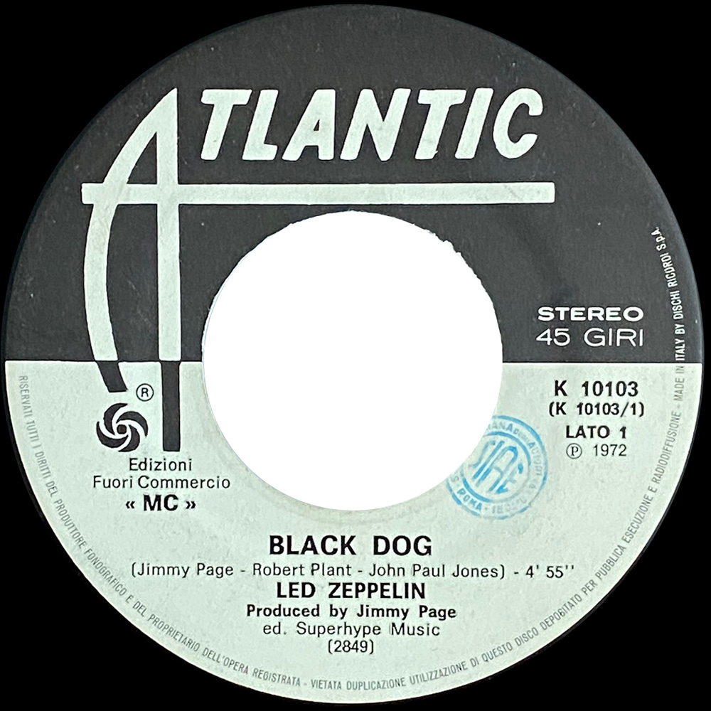 Single <br>Italy (K 10103) <br>Black Dog / Misty Mountain Hop (Promo #2) - Image 2