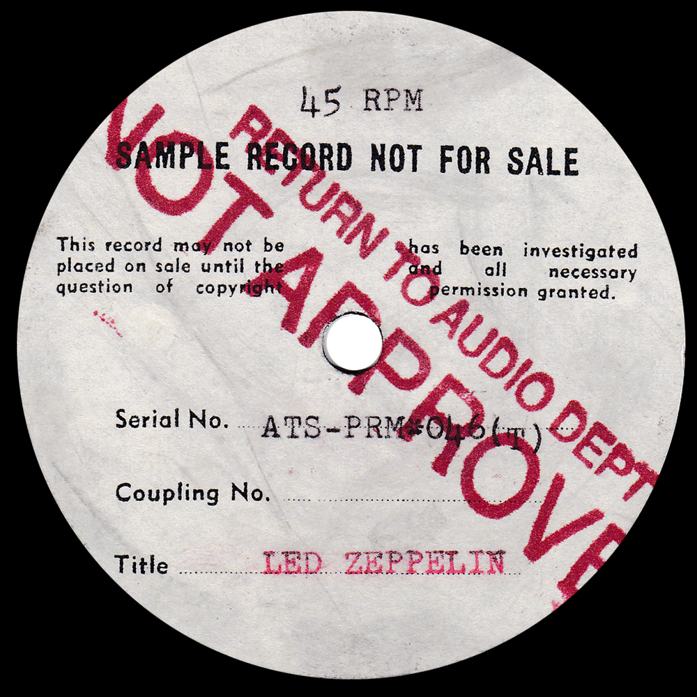 Single <br>South Africa (ATS-PRM.046) <br>Immigrant Song / Celebration Day / Bron-Y-Aur Stomp (Acetate)
