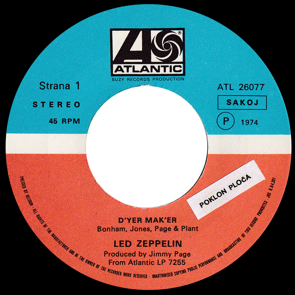 Single <br>Yugoslavia (ATL26077) <br>D'yer Mak'er / The Crunge (promo) - Image 3
