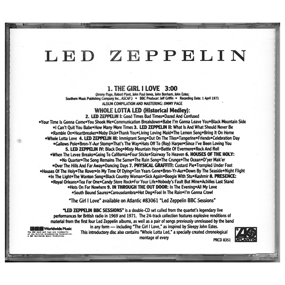 BBC Sessions <br>CD, The Girl I Love/Whole Lotta Led (USA) - Image 2