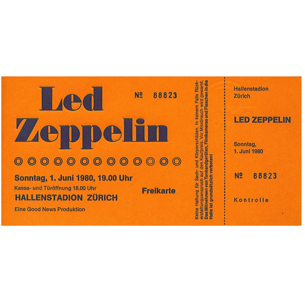 Concert Ticket <br>1980.06.29 <br>Zurich, CH