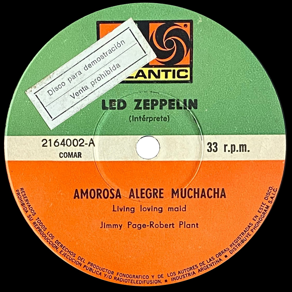 Single <br>Argentina (2164002) <br>Living Loving Maid / Whole Lotta Love (Promo #2)