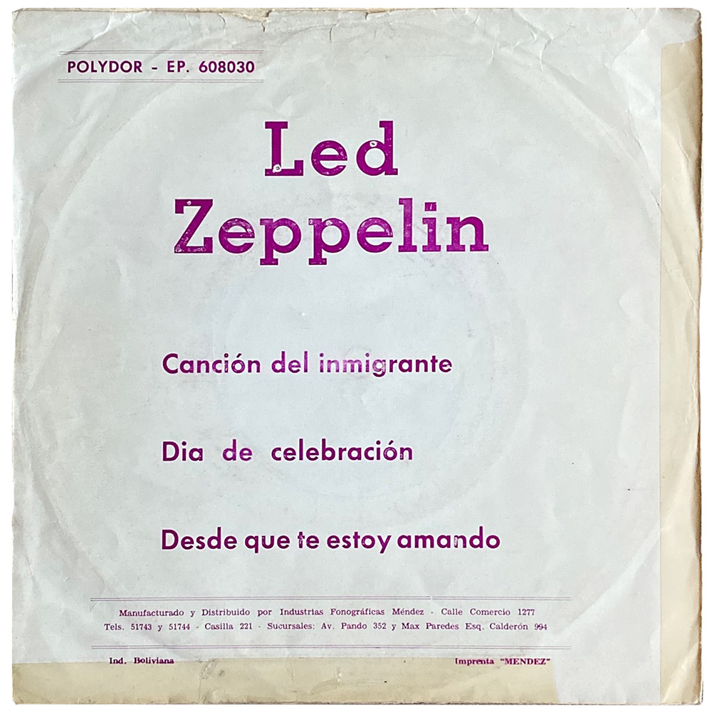 Single <br>Bolivia (608030) <br>Immigrant Song / Celebration Day / Since I've Been Loving You (Promo) - Image 3