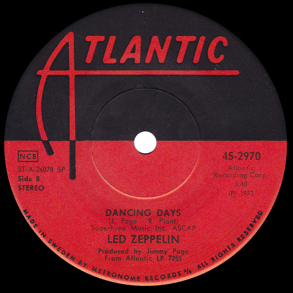Single <br>Sweden (45-2970) <br>Over The Hills and Far Away / Dancing Days (#2) - Image 2
