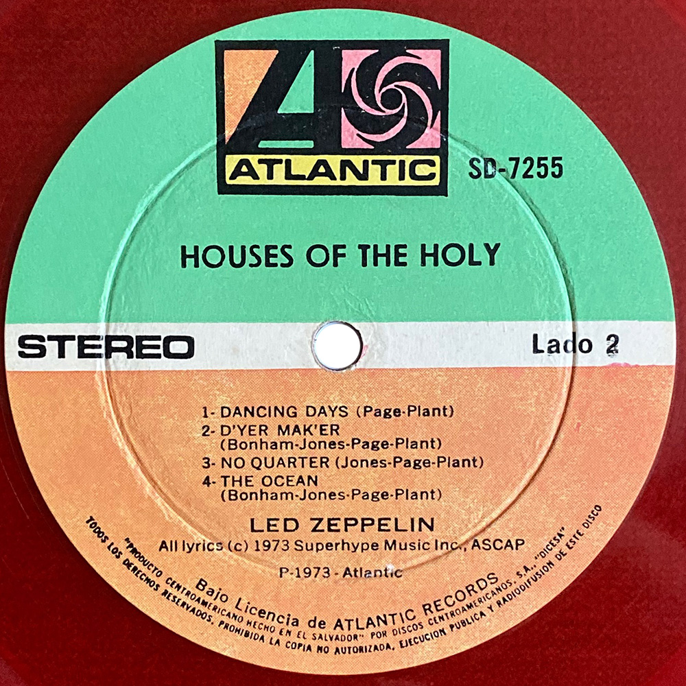LP <br>Houses of the Holy <br>El Salvador, Colored Vinyl (SD-7255) - Image 5