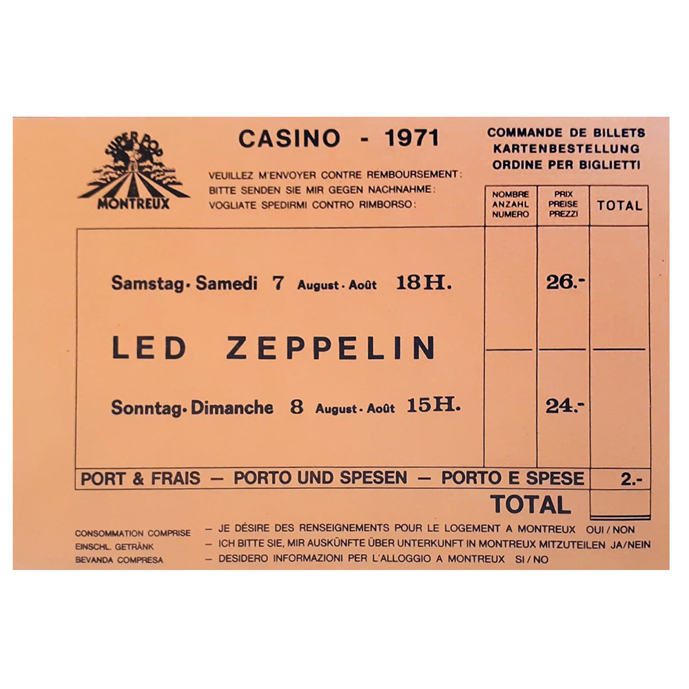 Concert Rarity <br>1971.08.07 <br>Montreux, Ticket Order Form