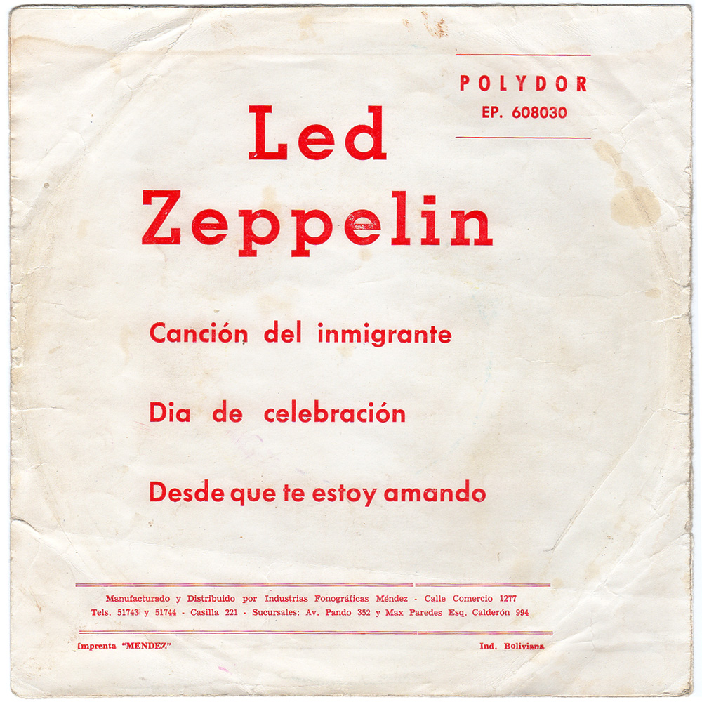 Single <br>Bolivia (608030) <br>Immigrant Song / Celebration Day / Since I've Been Loving You (#2) - Image 2