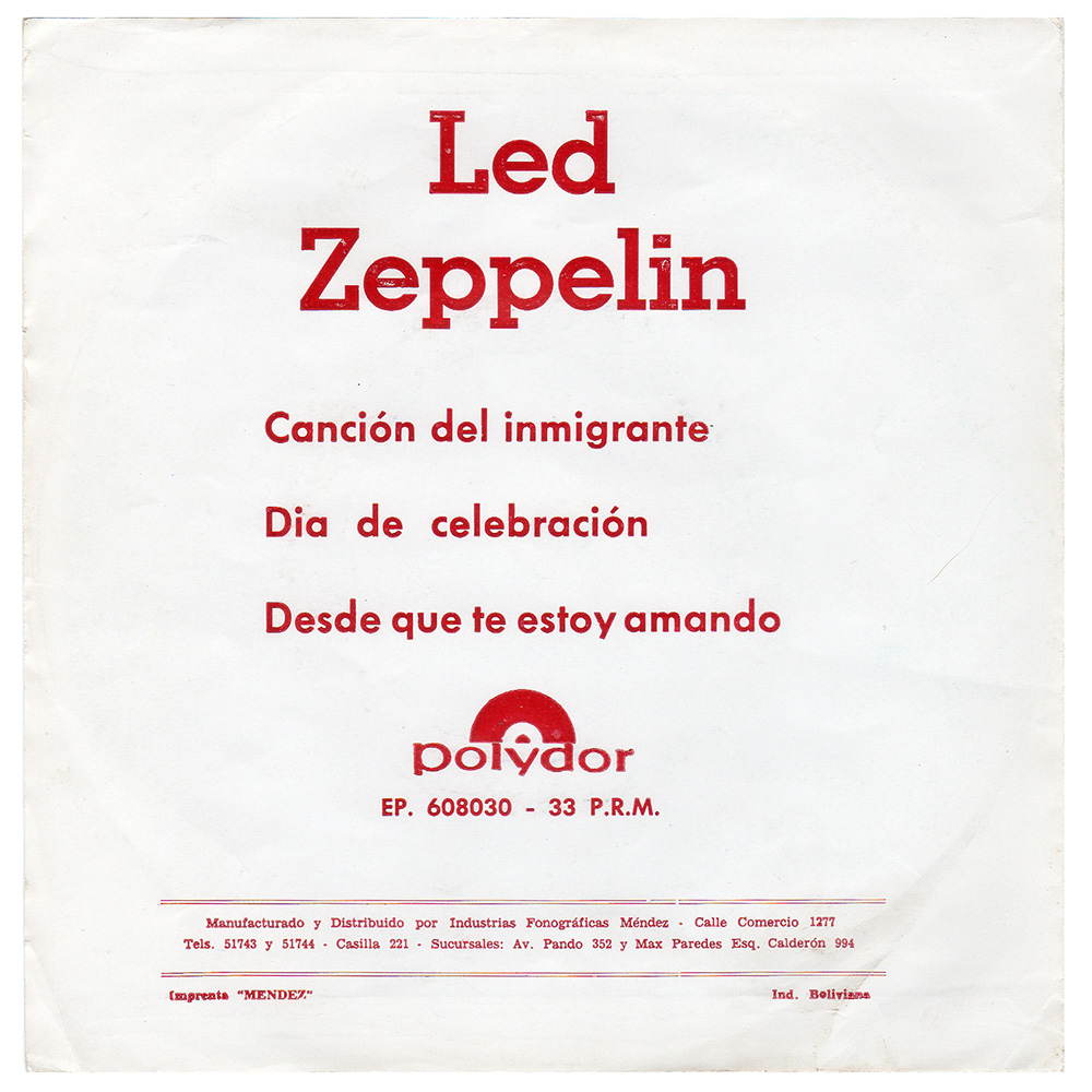 Single <br>Bolivia (608030) <br>Immigrant Song / Celebration Day / Since I've Been Loving You (#3) - Image 2