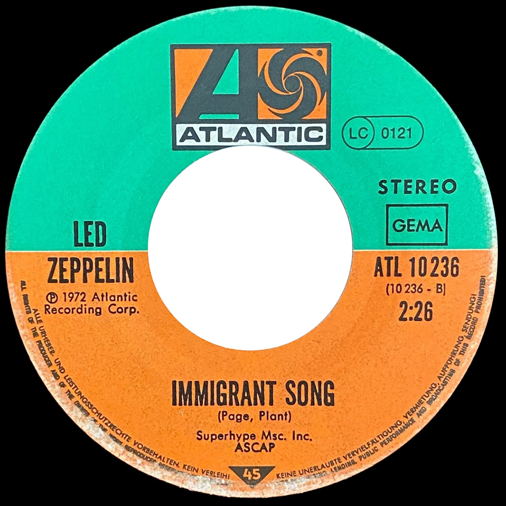 Single <br>Germany (ATL 10236) <br>Whole Lotta Love / Immigrant Song (#5) - Image 4