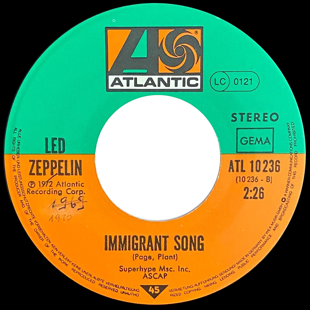 Single <br>Germany (ATL 10236) <br>Whole Lotta Love / Immigrant Song (#7) - Image 4