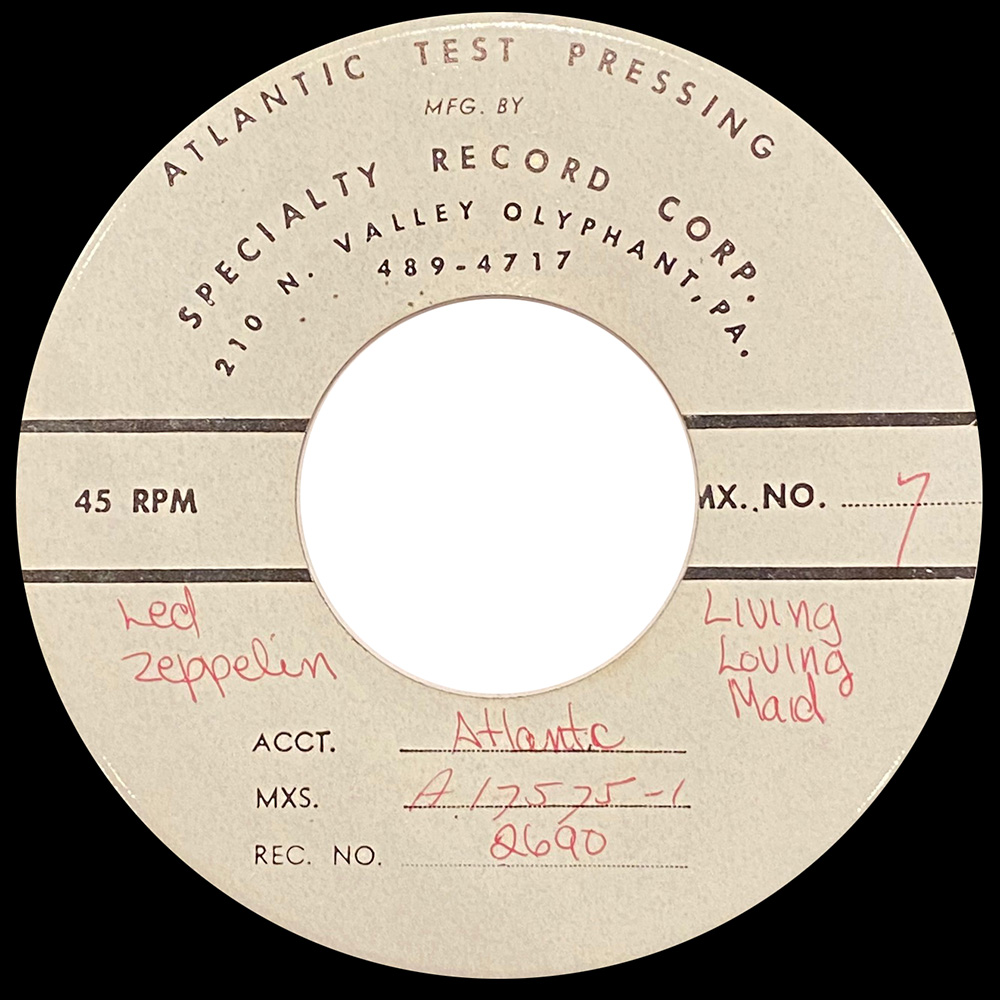 Single <br>USA (45-2690) <br>Whole Lotta Love / Living Loving Maid (Test Pressing #2) - Image 2