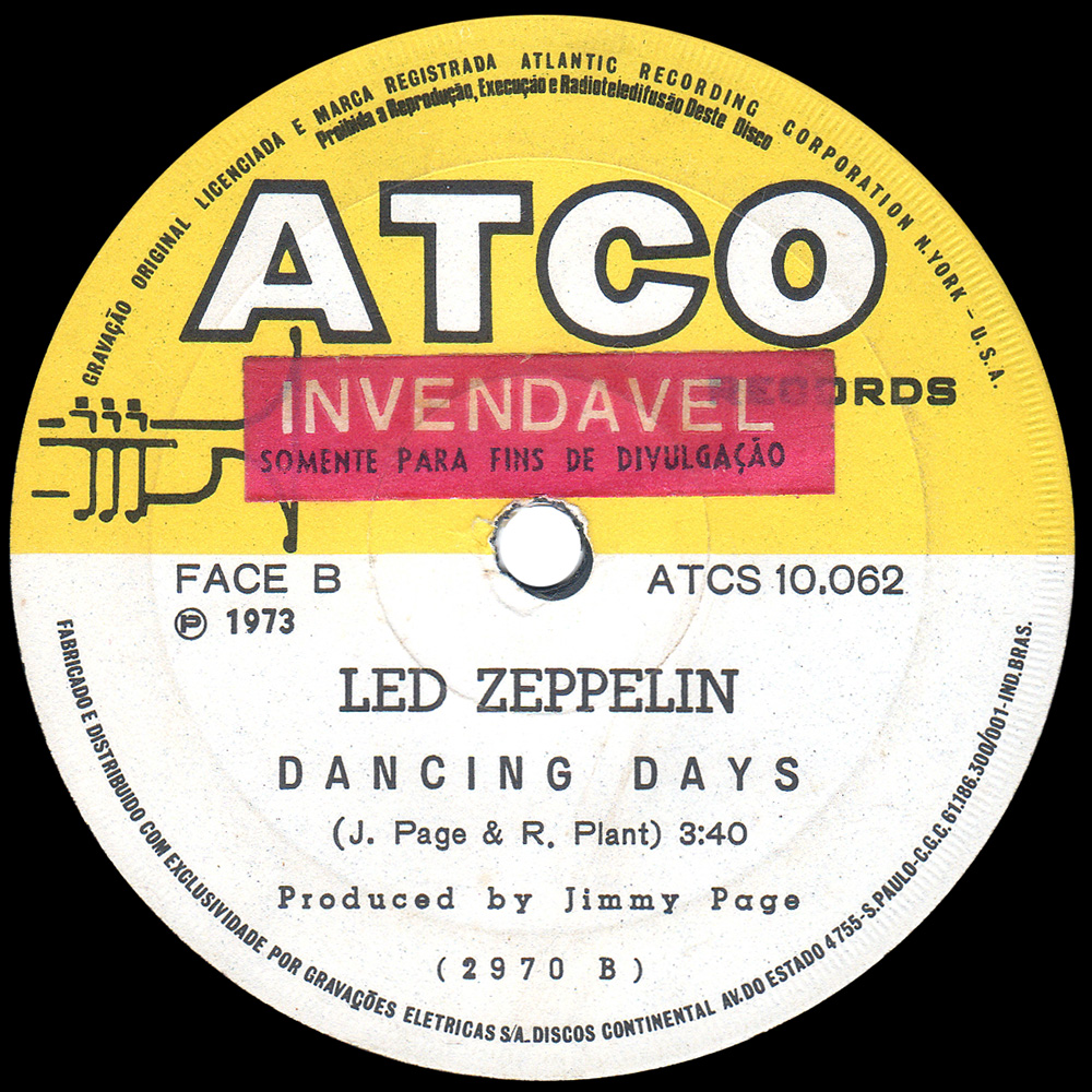 Single <br>Brazil (ATCS 10.062) <br>Over The Hills and Far Away / Dancing Days (Promo) - Image 2
