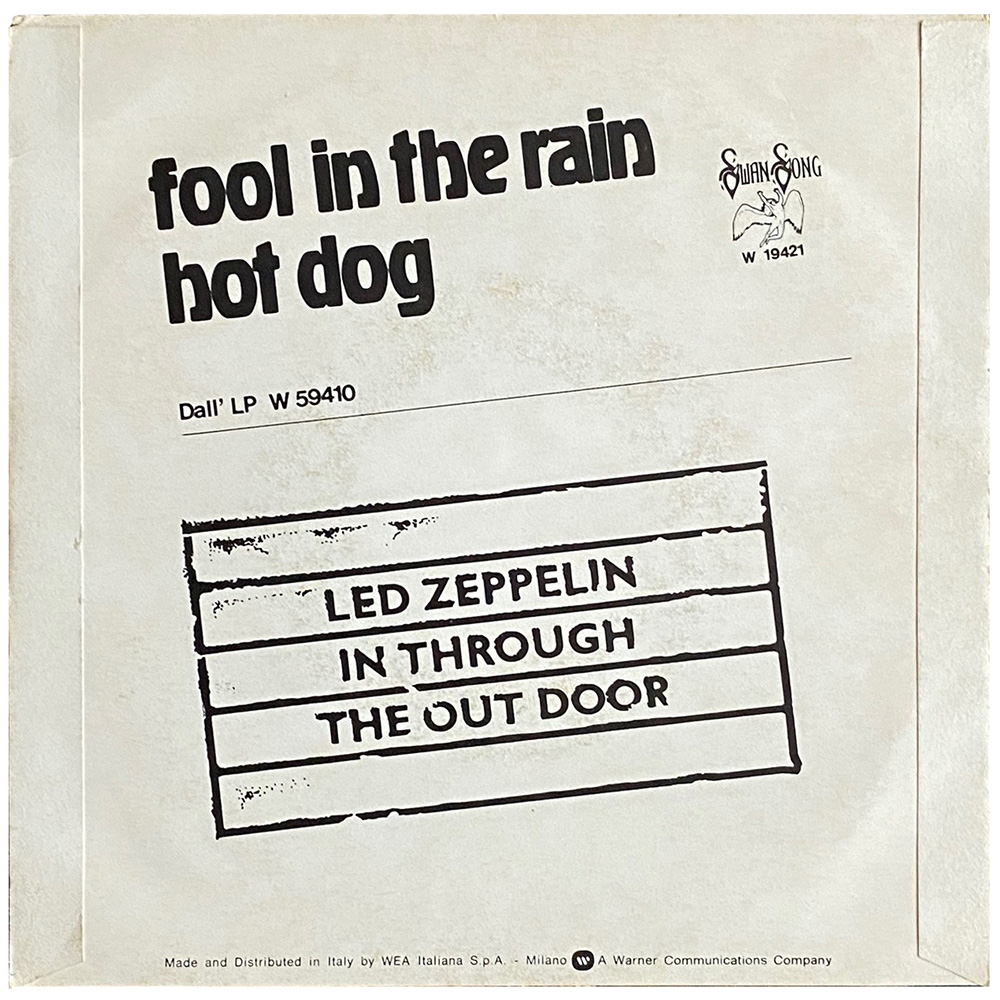 Single <br>Italy (W 19421) <br>Fool In The Rain / Hot Dog (#2) - Image 2