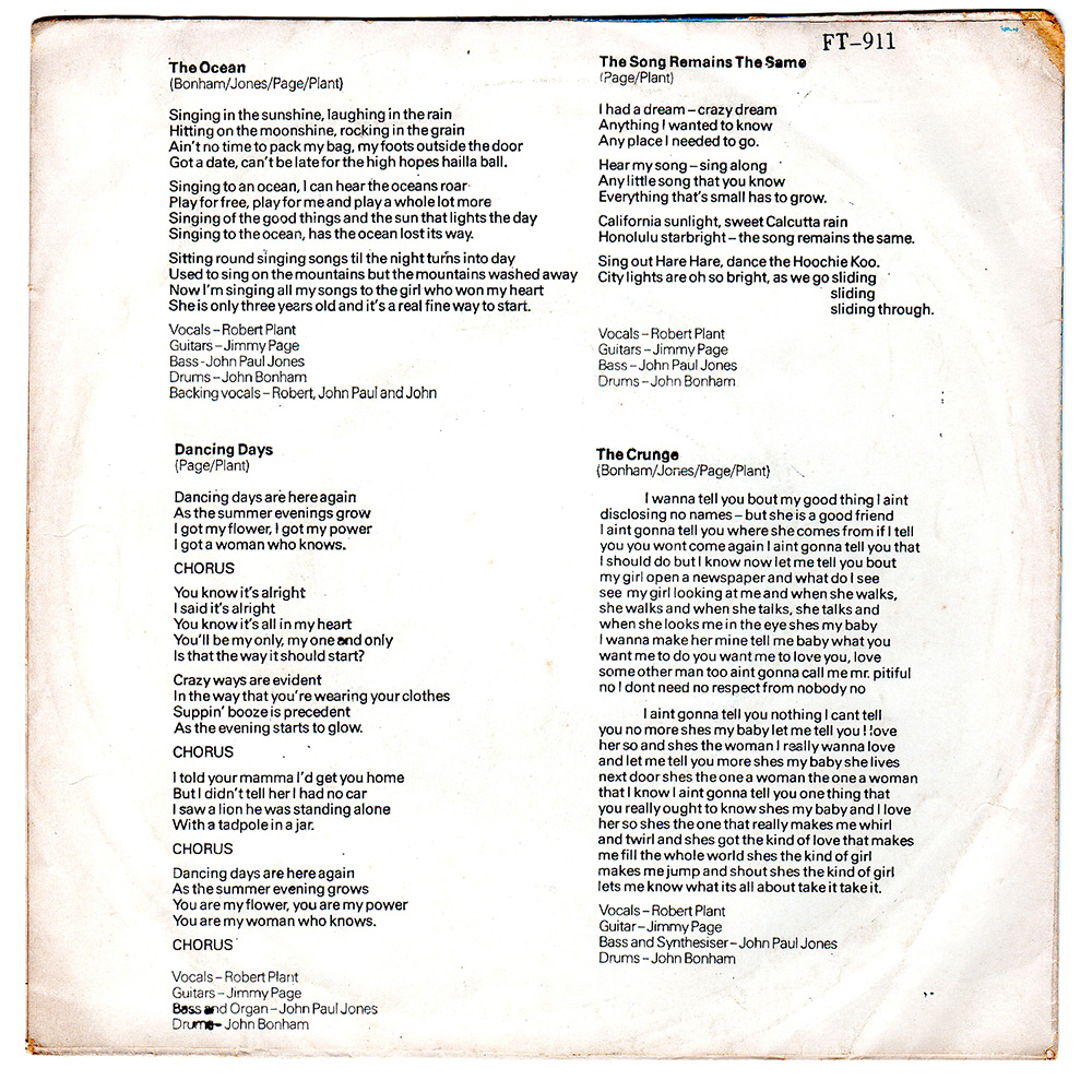 Single <br>Thailand (FT. 911) <br>The Ocean / Dancing Days / TSRTS / The Crunge (#2) - Image 2