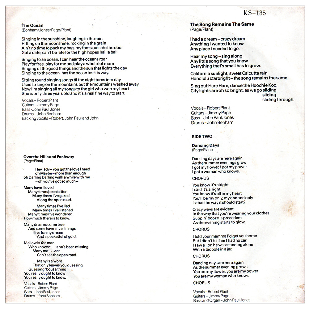 Single <br>Thailand (KS 185) <br>The Ocean / Over The Hills / TSRTS / Dancing Days - Image 2