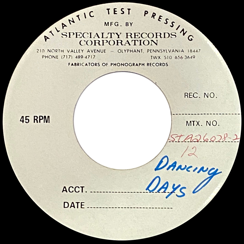 Single <br>USA (45-2970) <br>Dancing Days / Dancing Days (Test Pressing) - Image 2