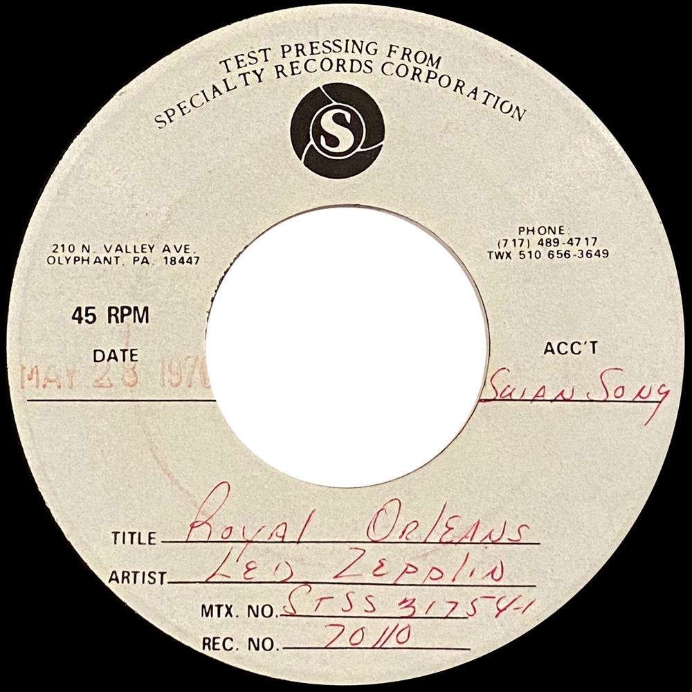 Single <br>USA (SS-70110) <br>Candy Store Rock / Royal Orleans (Test Pressing #1)