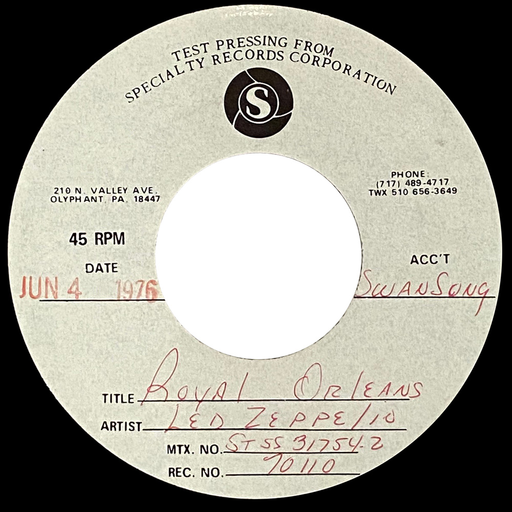 Single <br>USA (SS-70110) <br>Candy Store Rock / Royal Orleans (Test Pressing #2)