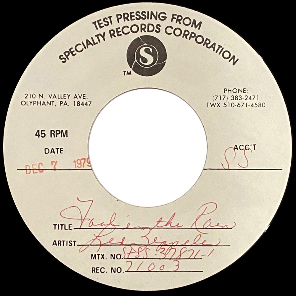 Single <br>USA (SS-71003) <br>Fool In The Rain (Test Pressing)