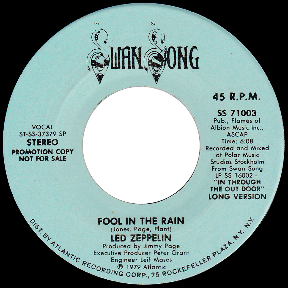 Single <br>USA (SS-71003) <br>Fool In The Rain / Fool In The Rain (Promo #2) - Image 2